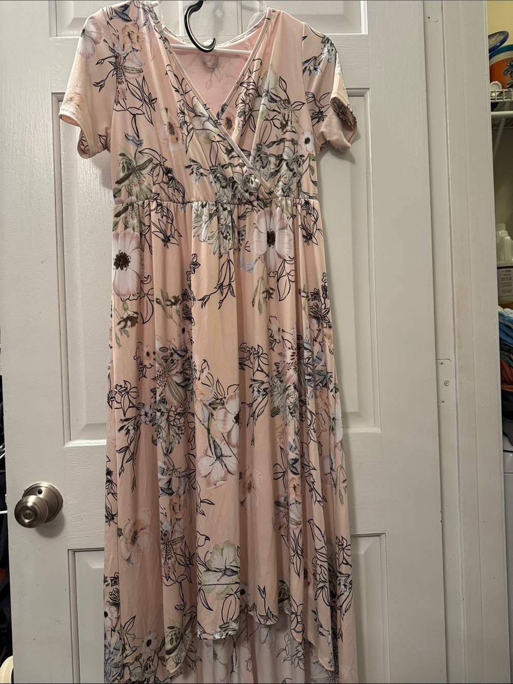 Women's maternity Floral Wrap Maxi Dress - Blush Pink